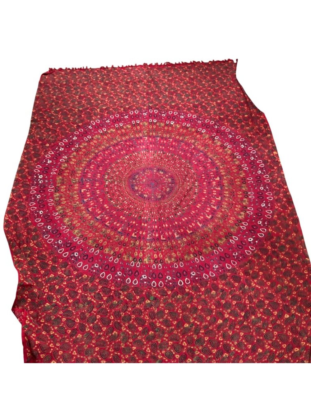 Powerloom Red Mandala Cotton Bedspread With Animal Designs